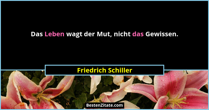 Das Leben wagt der Mut, nicht das Gewissen.... - Friedrich Schiller
