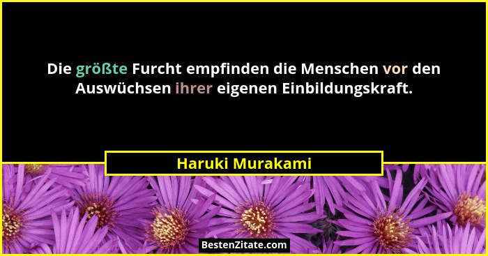 Die größte Furcht empfinden die Menschen vor den Auswüchsen ihrer eigenen Einbildungskraft.... - Haruki Murakami
