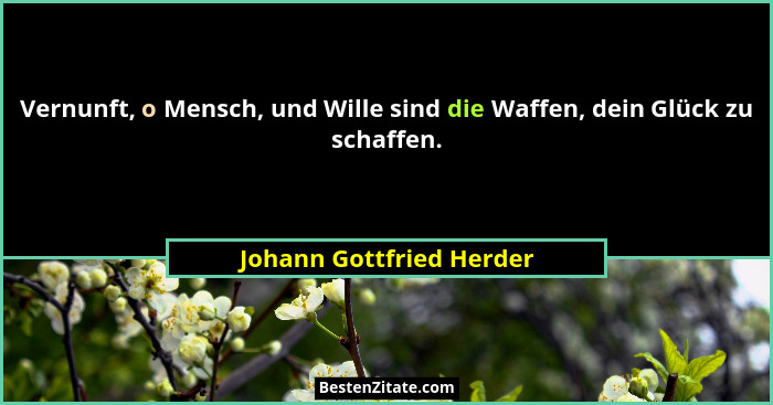Vernunft, o Mensch, und Wille sind die Waffen, dein Glück zu schaffen.... - Johann Gottfried Herder