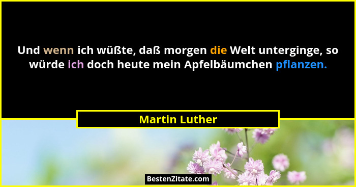 Und wenn ich wüßte, daß morgen die Welt unterginge, so würde ich doch heute mein Apfelbäumchen pflanzen.... - Martin Luther