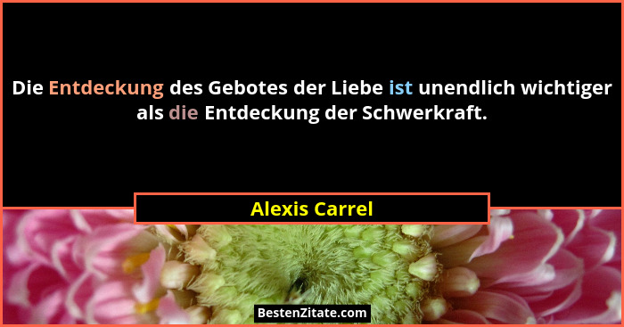 Die Entdeckung des Gebotes der Liebe ist unendlich wichtiger als die Entdeckung der Schwerkraft.... - Alexis Carrel