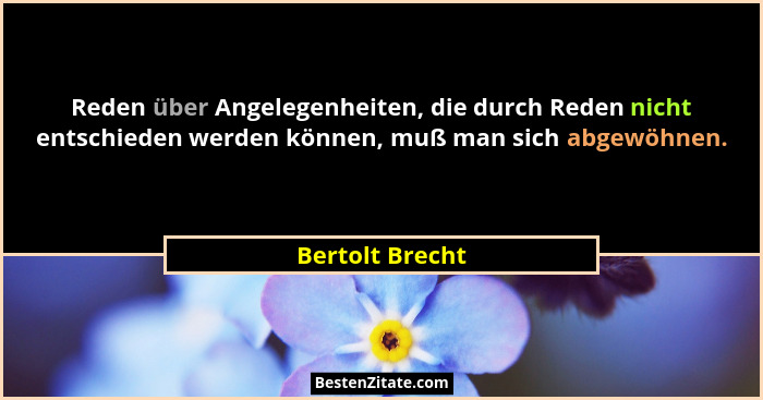 Reden über Angelegenheiten, die durch Reden nicht entschieden werden können, muß man sich abgewöhnen.... - Bertolt Brecht
