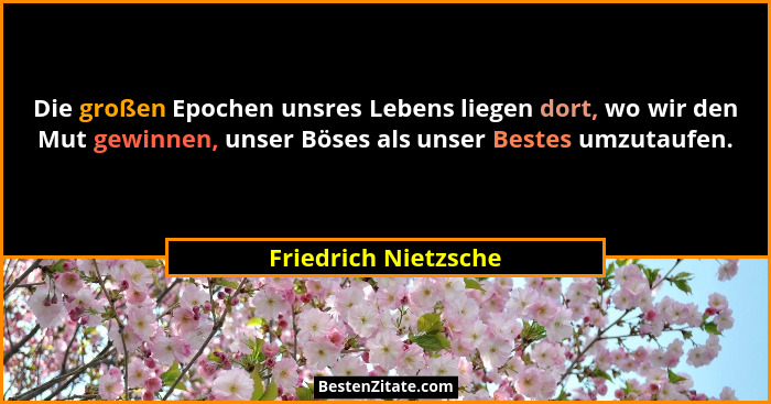 Die großen Epochen unsres Lebens liegen dort, wo wir den Mut gewinnen, unser Böses als unser Bestes umzutaufen.... - Friedrich Nietzsche