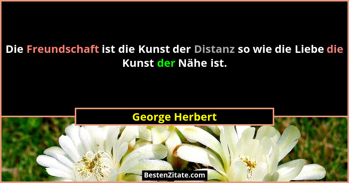 Die Freundschaft ist die Kunst der Distanz so wie die Liebe die Kunst der Nähe ist.... - George Herbert