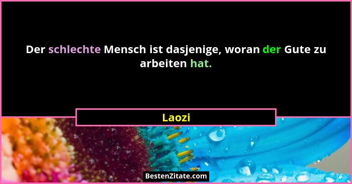 Der schlechte Mensch ist dasjenige, woran der Gute zu arbeiten hat.... - Laozi