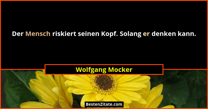 Der Mensch riskiert seinen Kopf. Solang er denken kann.... - Wolfgang Mocker