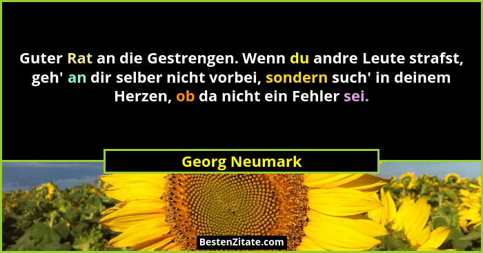 Guter Rat an die Gestrengen. Wenn du andre Leute strafst, geh' an dir selber nicht vorbei, sondern such' in deinem Herzen, ob... - Georg Neumark
