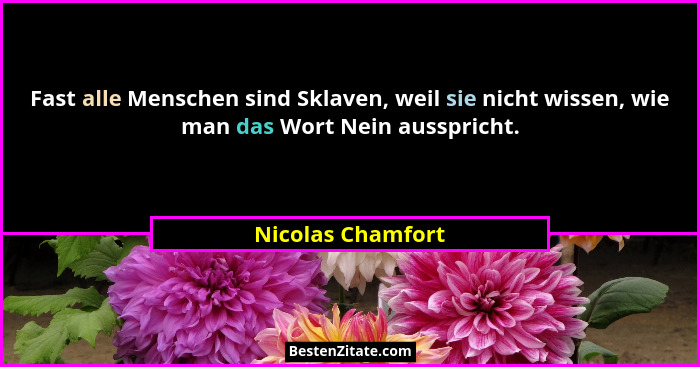 Fast alle Menschen sind Sklaven, weil sie nicht wissen, wie man das Wort Nein ausspricht.... - Nicolas Chamfort