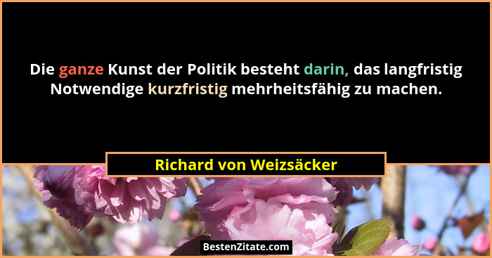 Die ganze Kunst der Politik besteht darin, das langfristig Notwendige kurzfristig mehrheitsfähig zu machen.... - Richard von Weizsäcker