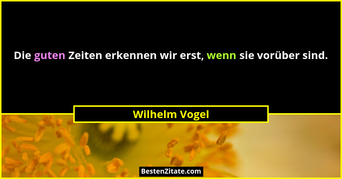 Die guten Zeiten erkennen wir erst, wenn sie vorüber sind.... - Wilhelm Vogel