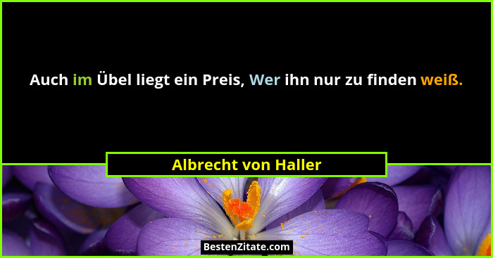 Auch im Übel liegt ein Preis, Wer ihn nur zu finden weiß.... - Albrecht von Haller