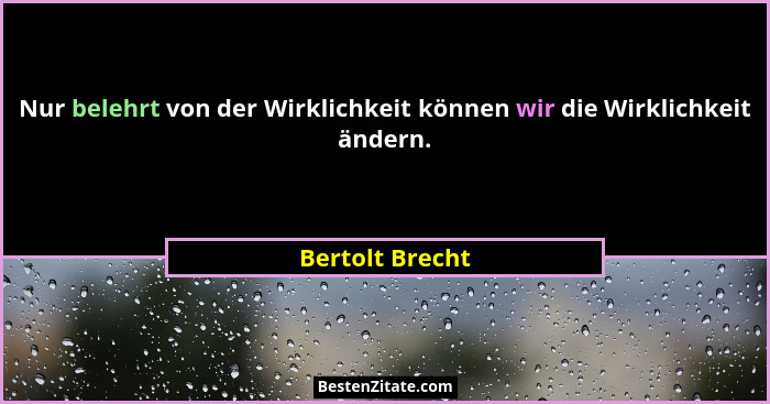 Nur belehrt von der Wirklichkeit können wir die Wirklichkeit ändern.... - Bertolt Brecht