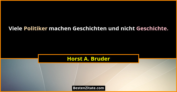 Viele Politiker machen Geschichten und nicht Geschichte.... - Horst A. Bruder