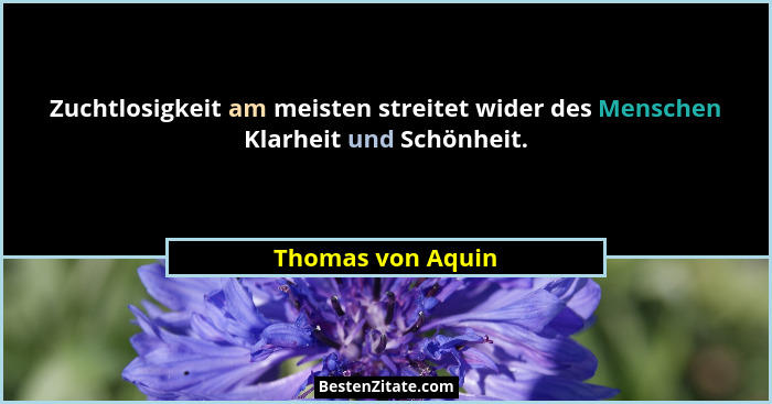 Zuchtlosigkeit am meisten streitet wider des Menschen Klarheit und Schönheit.... - Thomas von Aquin