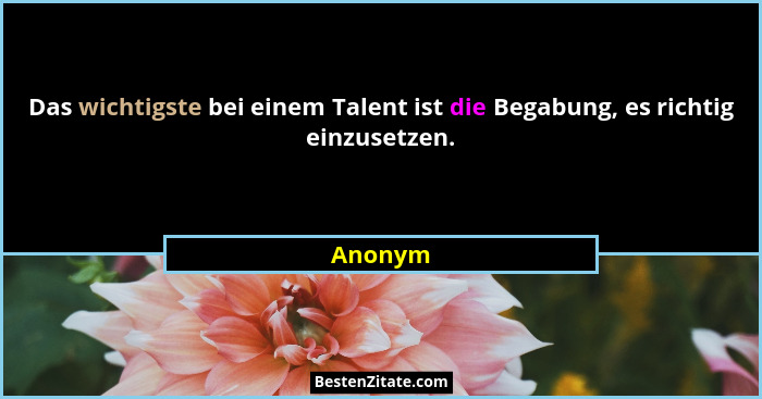 Das wichtigste bei einem Talent ist die Begabung, es richtig einzusetzen.... - Anonym