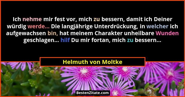 Ich nehme mir fest vor, mich zu bessern, damit ich Deiner würdig werde... Die langjährige Unterdrückung, in welcher ich aufgewach... - Helmuth von Moltke