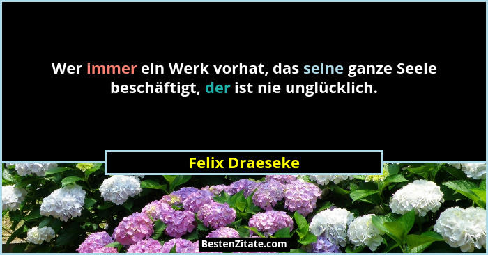 Wer immer ein Werk vorhat, das seine ganze Seele beschäftigt, der ist nie unglücklich.... - Felix Draeseke