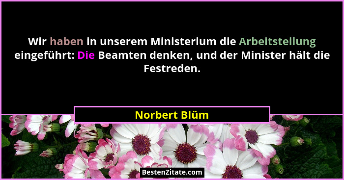 Wir haben in unserem Ministerium die Arbeitsteilung eingeführt: Die Beamten denken, und der Minister hält die Festreden.... - Norbert Blüm