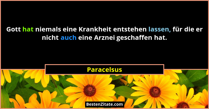 Gott hat niemals eine Krankheit entstehen lassen, für die er nicht auch eine Arznei geschaffen hat.... - Paracelsus