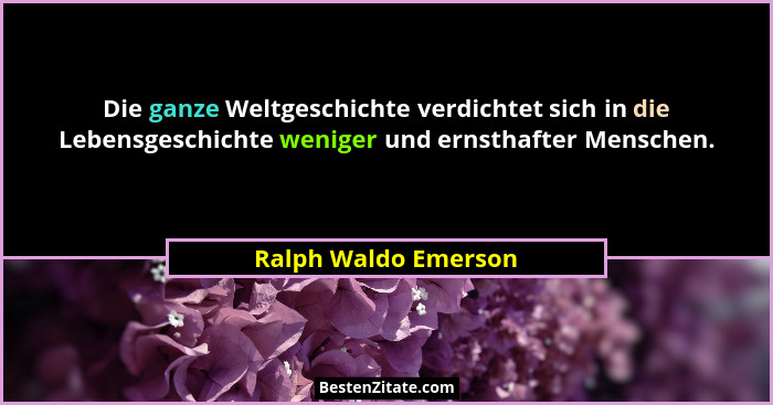 Die ganze Weltgeschichte verdichtet sich in die Lebensgeschichte weniger und ernsthafter Menschen.... - Ralph Waldo Emerson