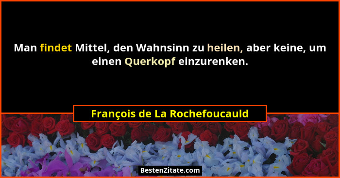 Man findet Mittel, den Wahnsinn zu heilen, aber keine, um einen Querkopf einzurenken.... - François de La Rochefoucauld