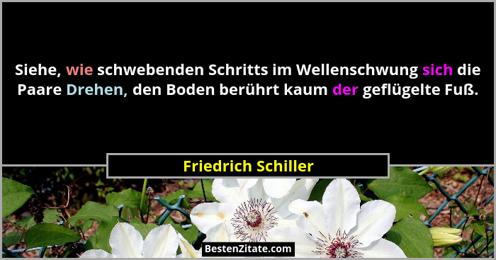 Siehe, wie schwebenden Schritts im Wellenschwung sich die Paare Drehen, den Boden berührt kaum der geflügelte Fuß.... - Friedrich Schiller
