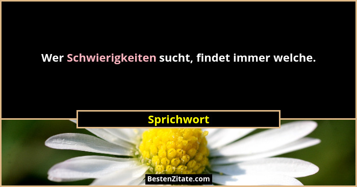 Wer Schwierigkeiten sucht, findet immer welche.... - Sprichwort