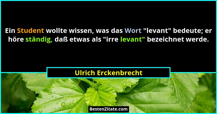 Ein Student wollte wissen, was das Wort "levant" bedeute; er höre ständig, daß etwas als "irre levant" bezeichne... - Ulrich Erckenbrecht