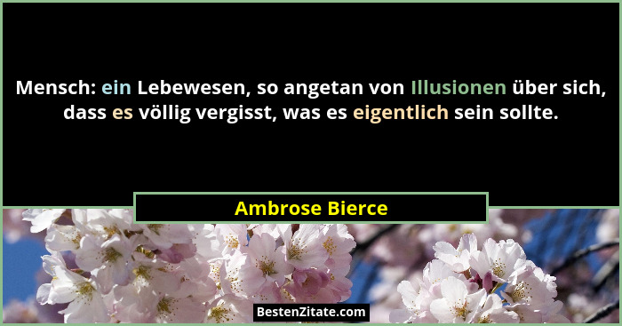 Mensch: ein Lebewesen, so angetan von Illusionen über sich, dass es völlig vergisst, was es eigentlich sein sollte.... - Ambrose Bierce