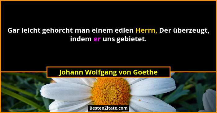 Gar leicht gehorcht man einem edlen Herrn, Der überzeugt, indem er uns gebietet.... - Johann Wolfgang von Goethe