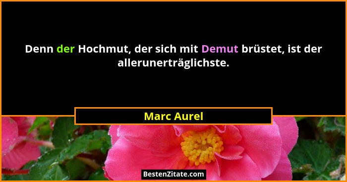 Denn der Hochmut, der sich mit Demut brüstet, ist der allerunerträglichste.... - Marc Aurel