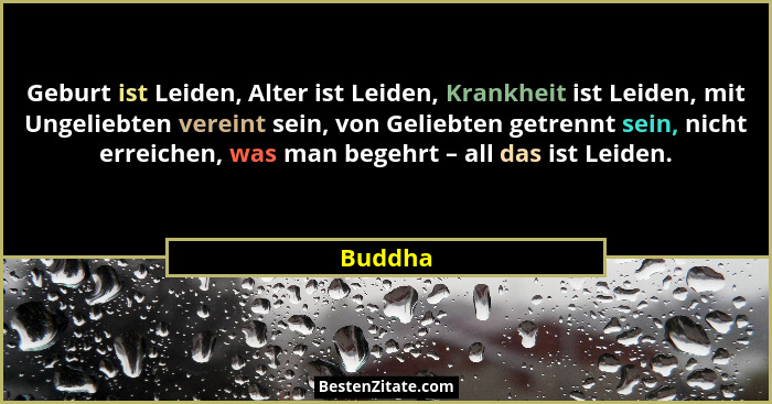 Geburt ist Leiden, Alter ist Leiden, Krankheit ist Leiden, mit Ungeliebten vereint sein, von Geliebten getrennt sein, nicht erreichen, was ma... - Buddha