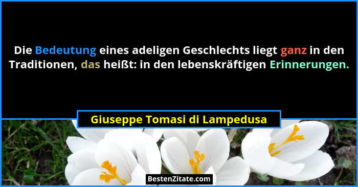 Die Bedeutung eines adeligen Geschlechts liegt ganz in den Traditionen, das heißt: in den lebenskräftigen Erinnerungen.... - Giuseppe Tomasi di Lampedusa