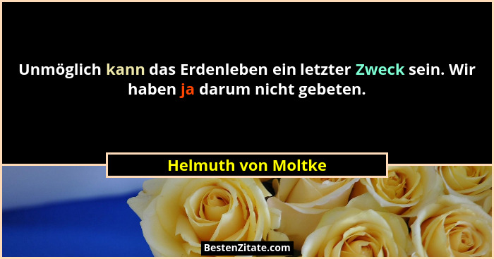 Unmöglich kann das Erdenleben ein letzter Zweck sein. Wir haben ja darum nicht gebeten.... - Helmuth von Moltke