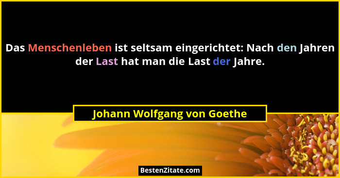 Das Menschenleben ist seltsam eingerichtet: Nach den Jahren der Last hat man die Last der Jahre.... - Johann Wolfgang von Goethe