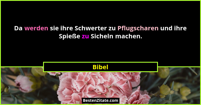 Da werden sie ihre Schwerter zu Pflugscharen und ihre Spieße zu Sicheln machen.... - Bibel