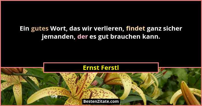 Ein gutes Wort, das wir verlieren, findet ganz sicher jemanden, der es gut brauchen kann.... - Ernst Ferstl