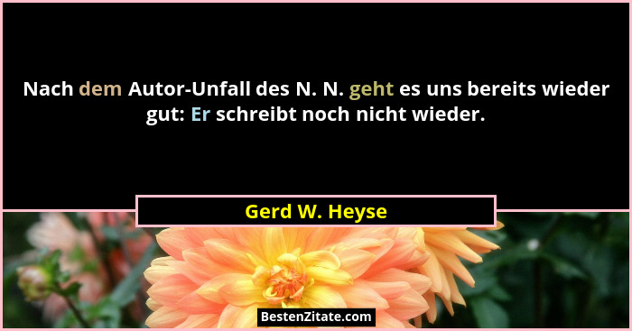 Nach dem Autor-Unfall des N. N. geht es uns bereits wieder gut: Er schreibt noch nicht wieder.... - Gerd W. Heyse