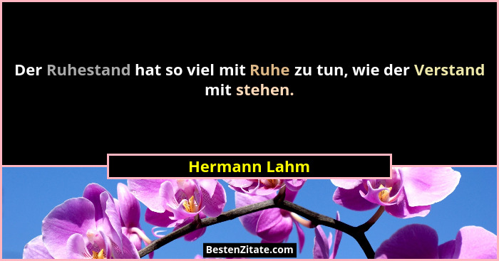 Der Ruhestand hat so viel mit Ruhe zu tun, wie der Verstand mit stehen.... - Hermann Lahm