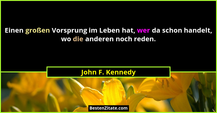 Einen großen Vorsprung im Leben hat, wer da schon handelt, wo die anderen noch reden.... - John F. Kennedy