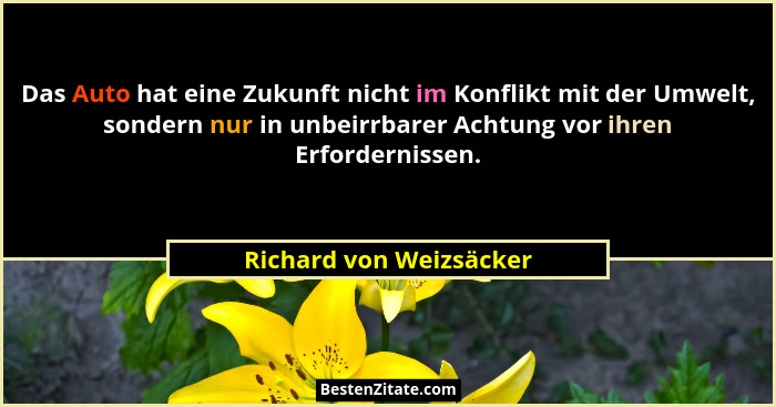 Das Auto hat eine Zukunft nicht im Konflikt mit der Umwelt, sondern nur in unbeirrbarer Achtung vor ihren Erfordernissen.... - Richard von Weizsäcker