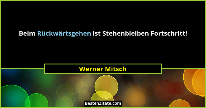 Beim Rückwärtsgehen ist Stehenbleiben Fortschritt!... - Werner Mitsch