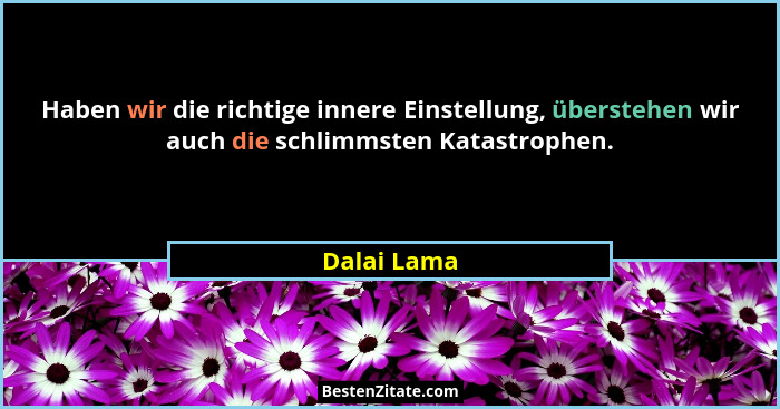 Haben wir die richtige innere Einstellung, überstehen wir auch die schlimmsten Katastrophen.... - Dalai Lama