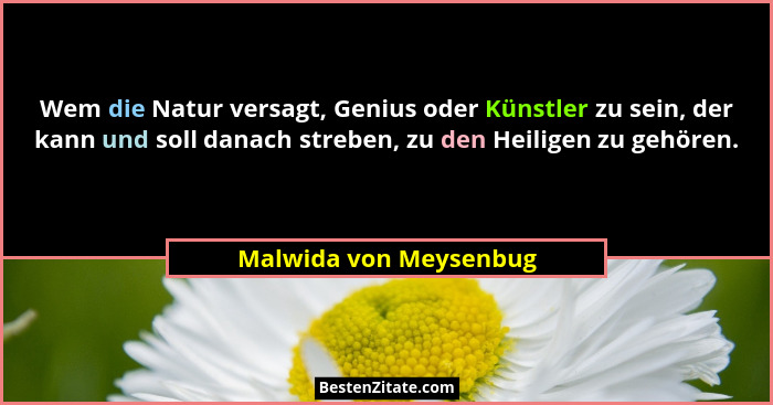 Wem die Natur versagt, Genius oder Künstler zu sein, der kann und soll danach streben, zu den Heiligen zu gehören.... - Malwida von Meysenbug