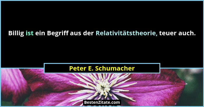 Billig ist ein Begriff aus der Relativitätstheorie, teuer auch.... - Peter E. Schumacher