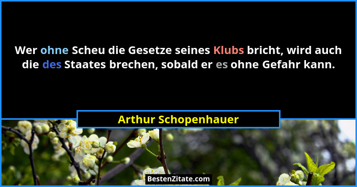 Wer ohne Scheu die Gesetze seines Klubs bricht, wird auch die des Staates brechen, sobald er es ohne Gefahr kann.... - Arthur Schopenhauer