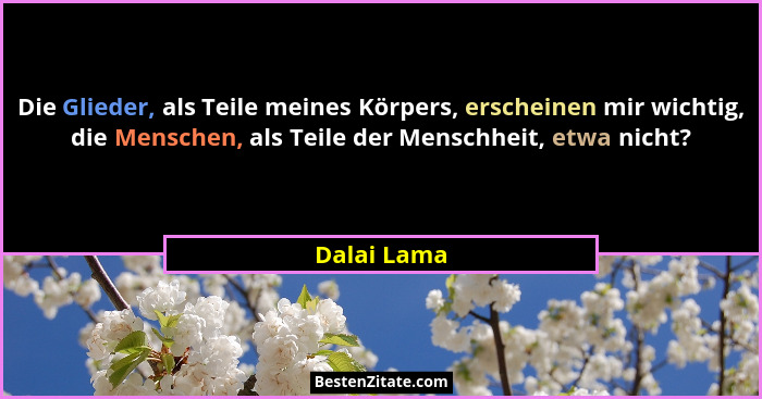 Die Glieder, als Teile meines Körpers, erscheinen mir wichtig, die Menschen, als Teile der Menschheit, etwa nicht?... - Dalai Lama