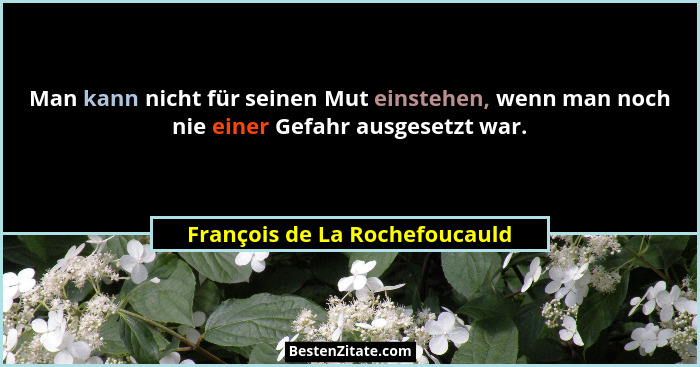 Man kann nicht für seinen Mut einstehen, wenn man noch nie einer Gefahr ausgesetzt war.... - François de La Rochefoucauld