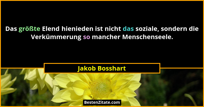 Das größte Elend hienieden ist nicht das soziale, sondern die Verkümmerung so mancher Menschenseele.... - Jakob Bosshart