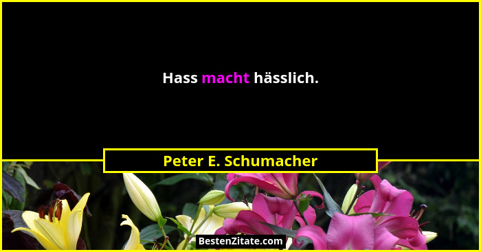 Hass macht hässlich.... - Peter E. Schumacher
